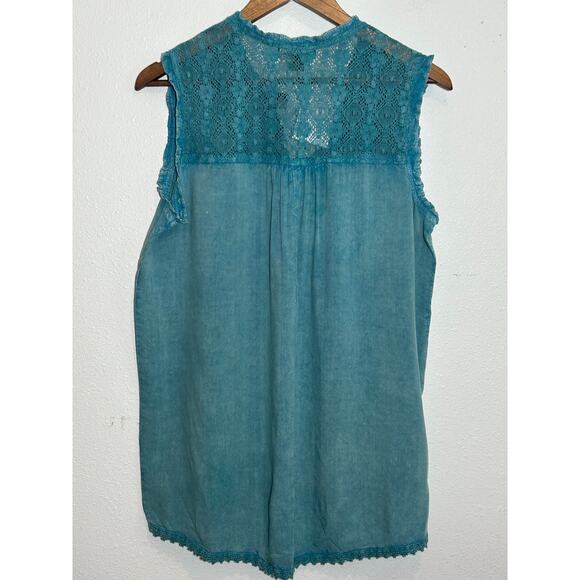 Ronnie Salloway Women's Teal distressed Lace Back Sleeveless Top Size M - Picture 2 of 5